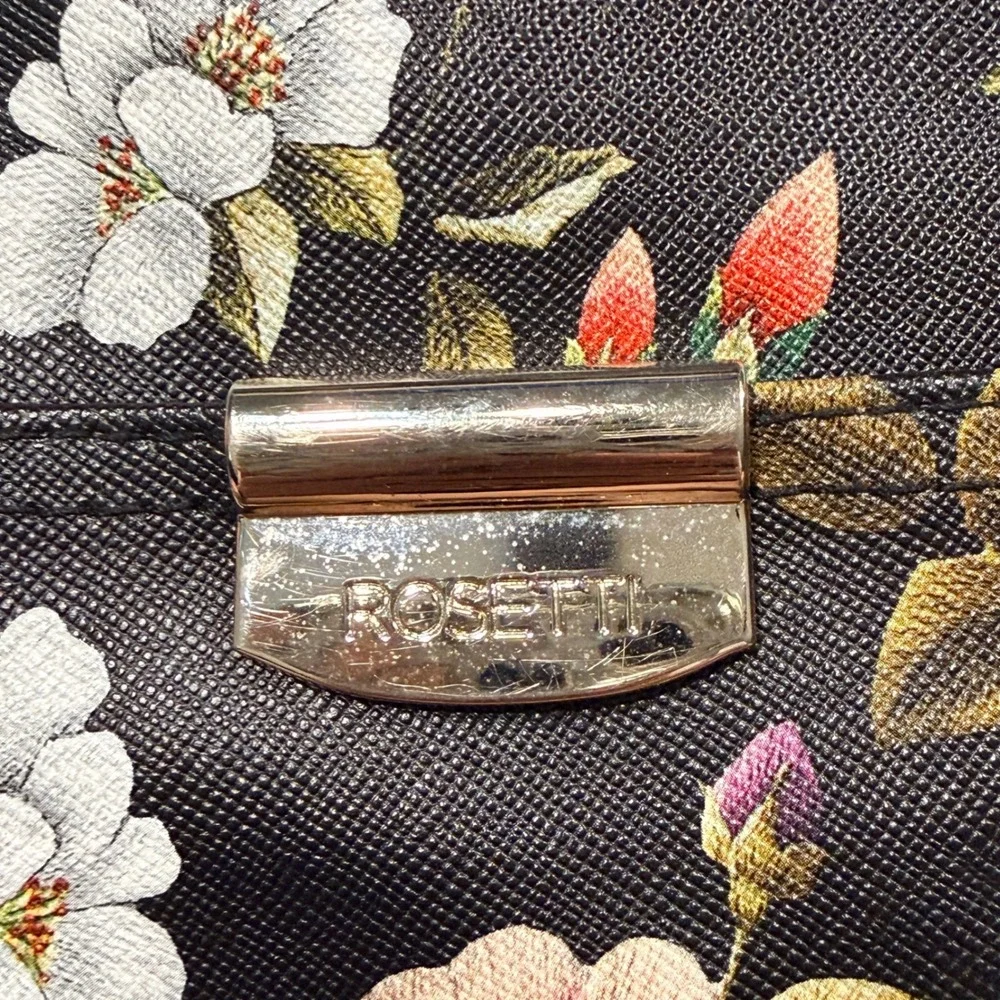 Rosetti Floral Bird Print Black Crossbody Bag Faux Leather Zip Purse